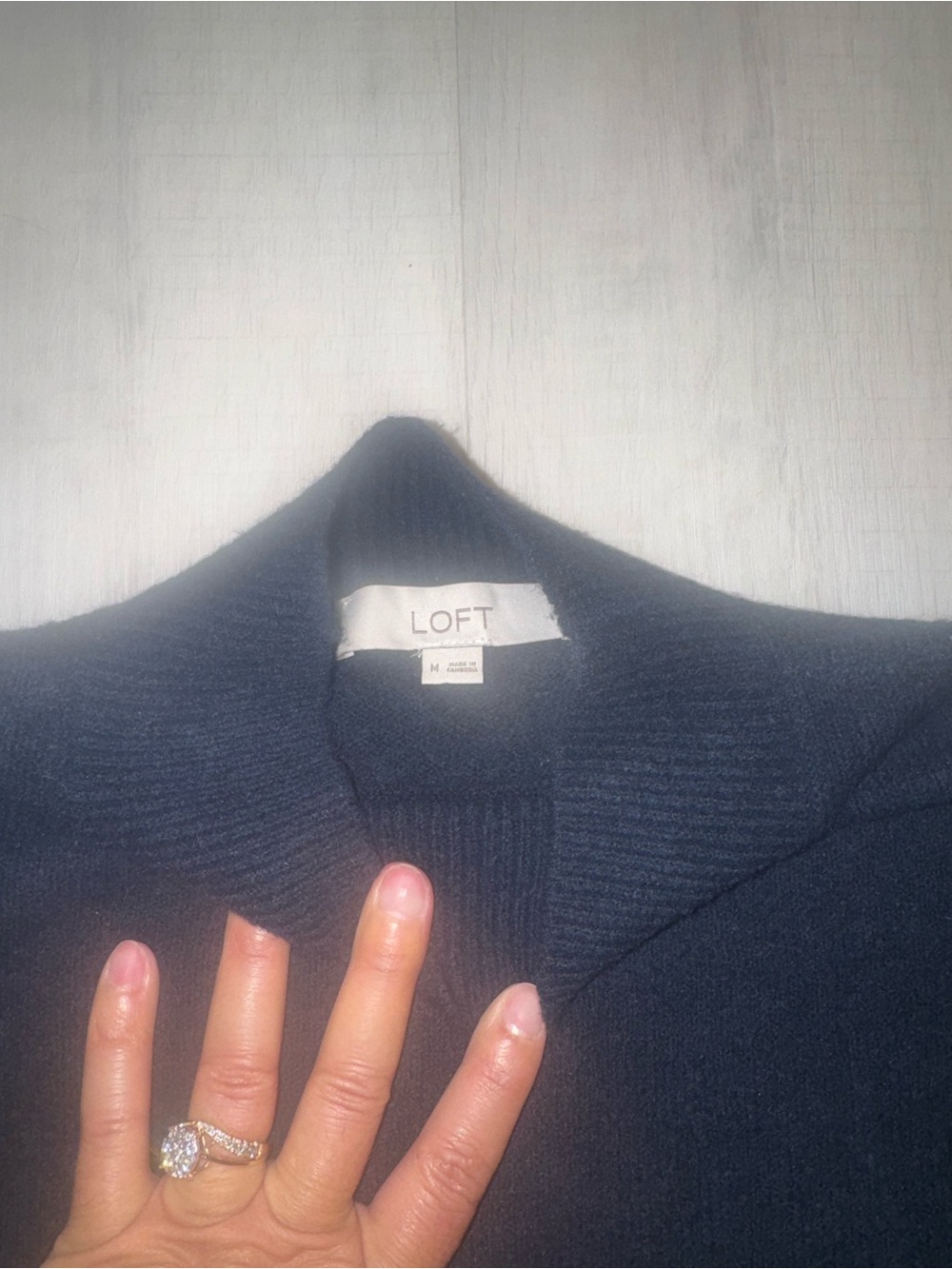 LOFT Navy Ruffle-Shoulder Mock-Neck Sweater - Picture 3 of 3